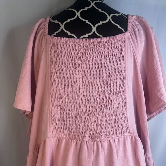 Kim Curvy Pink Flutter Sleeve Tie Front Fit & Flare Cottage Core Dress Size 24W - Picture 7 of 10